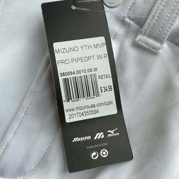 Mizuno Youth Select White Piped Baseball Pants Red Piping Straight Leg - Kids US - Picture 6 of 11